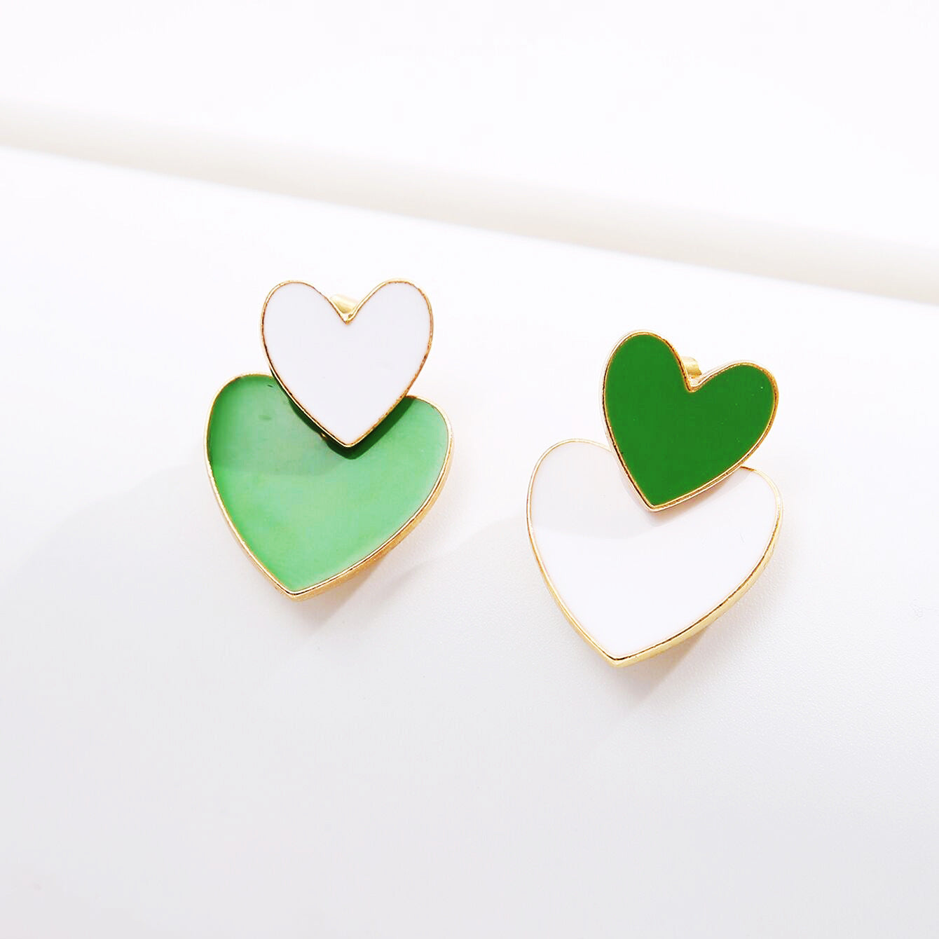 Wholesale Antique Green Double Hearts Alloy Earrings